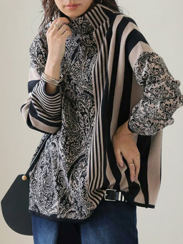 Long Sleeves Loose Striped Pullovers