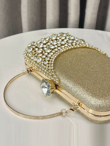 1740386 Irregularity Chains Geometric Lock Rhine Stones Shiny Crossbody Bags Evening Bags & Clutches