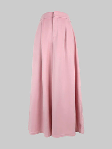 1739902 High Waisted Elasticity Pleated Pockets Solid Color Skirts Bottoms