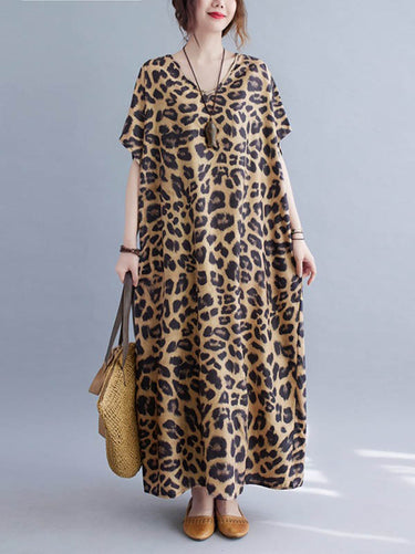 Maniche maxi sciolte leopardo a v-collo