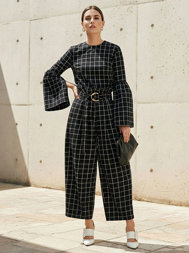 1741945 Elasticated Waist High Waisted Belted Contrast Color Split-Joint Pants