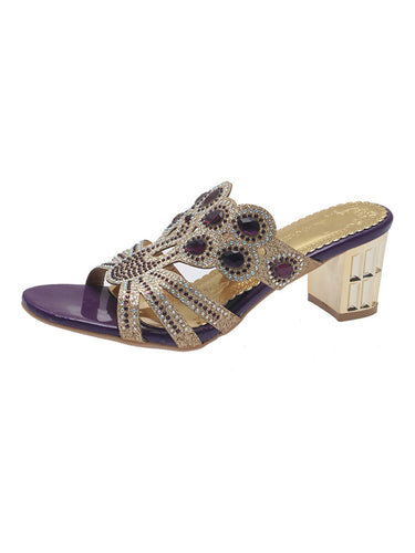 1775814 Square Heel Open Toe Rhinestone Pumps