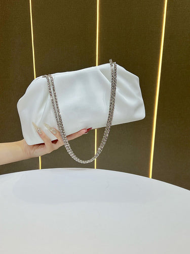 1739583 Chains Pleated Solid Color Zipper Evening Bags & Clutches Shoulder Bags