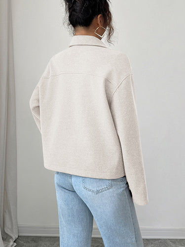 1721775 Long Sleeves Loose Solid Color Zipper Lapel Outerwear