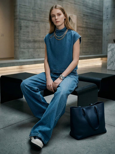 1757269 High Waisted Loose Pleated Pockets Solid Color Split-Joint Jean Pants Bottoms