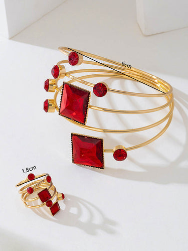 1732506 Irregularity Geometric Rhine Stones Shiny Bracelet Accessories Rings Accessories Sets