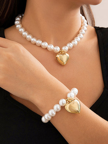 Accesorios de brazalete brillante de forma de corazón con cuentas + accesorios de collares delicados