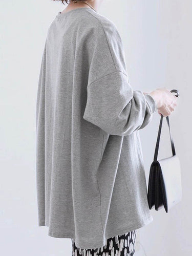 1740475 Long Sleeves Loose Solid Color Sweatshirt Tops