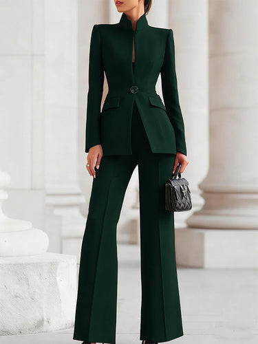 1712189 High Waisted Wide Leg Solid Color Pants Suits Bottoms
