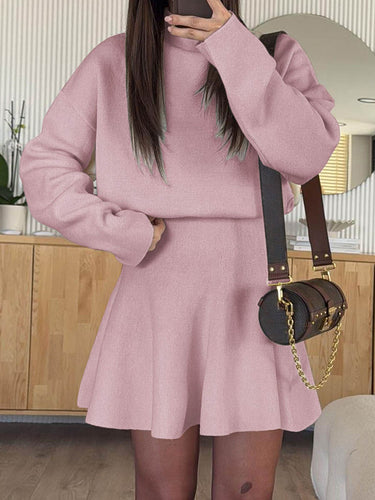 1732153 A-line High Waisted Elasticity Solid Color Round-neck Mini Dresses Sweater Dresses