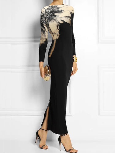 Bodycon Long Sleeves Floral Printed Boat Neck Maxi Dresses – Uoozee official Bodycon Long Sleeves Floral Printed Boat Neck Maxi Dresses – Uoozee official
