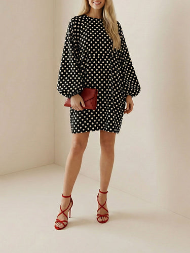 Loose Puff Sleeves Pleated Polka-Dot Split-Joint High Neck Mini Dresse – Uoozee official Loose Puff Sleeves Pleated Polka-Dot Split-Joint High Neck Mini Dresse – Uoozee official