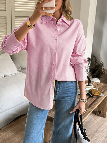 1730725 Long Sleeves Loose Buttoned Solid Color Lapel Blouses&Shirts Tops