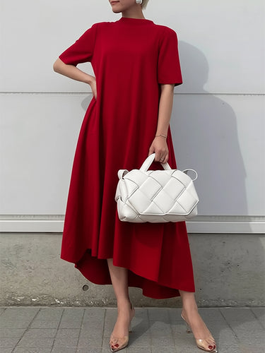 High-Low-Kurzärmel MAXI-Kleider mit festen Farben