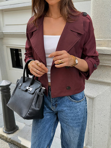 1731798 Long Sleeves Buttoned Solid Color Split-Joint Notched Collar Jackets&Coats Outerwear