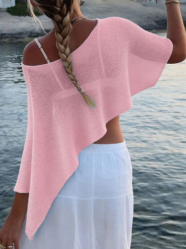 1747141 Irregularity Loose See-Through Solid Color One-Shoulder Cape