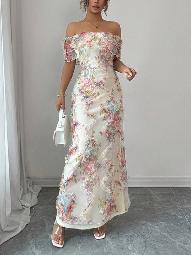 Off-Shoulder Floral Bodycon Midi Dress – Uoozee official