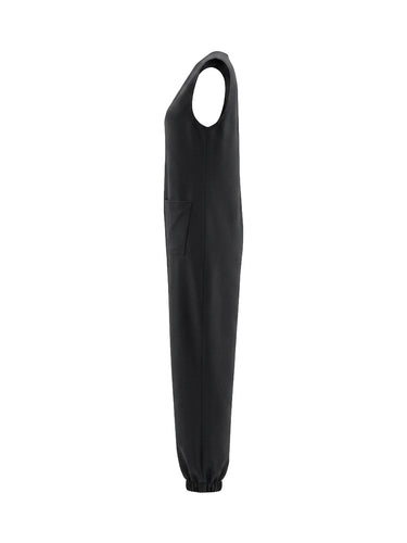 Combinaisons sans manches à jambes larges et poches boutonnées de couleur unie à col en V