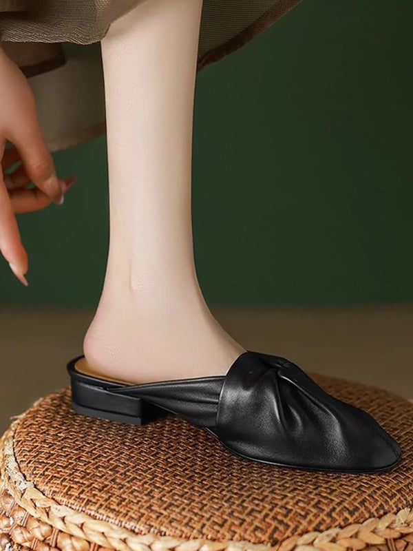 Bowknot Round-Toe Split-Joint Platform Shoes Slippers&Mules
