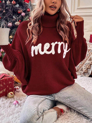 1732399 Long Sleeves Loose Contrast Color Printed Split-Joint High Neck Sweater Tops
