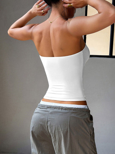 1747152 Skinny Sleeveless Solid Color Tube T-Shirts Tops