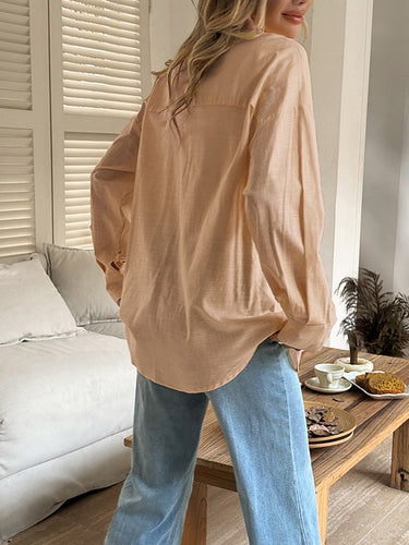 1730742 Long Sleeves Loose Buttoned Solid Color Lapel Blouses&Shirts Tops