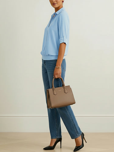 1733991 Half Sleeves Solid Color Split-Joint Lapel Blouses&Shirts Tops