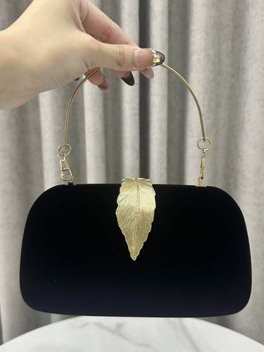 1740413 Chains Leaves Shape Lock Pleated Crossbody Bags Evening Bags & Clutches