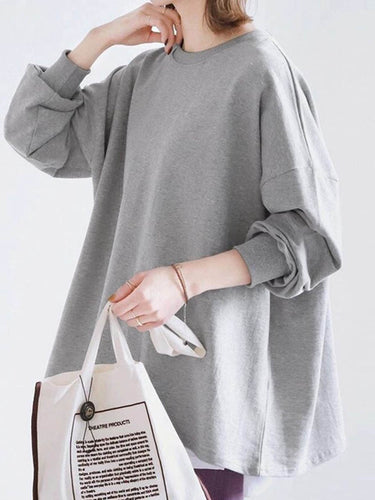 1740471 Long Sleeves Loose Solid Color Sweatshirt Tops