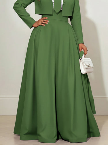 Elasticated Waist High Waisted Big Hemline Pleated Pockets Solid Color Zipper Wide Leg Pants