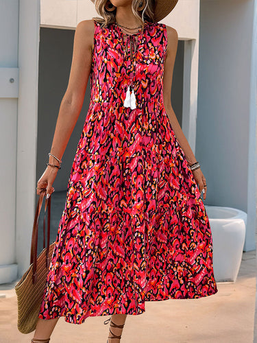 1749552 A-Line Loose Contrast Color Printed Split-Joint V-Neck Maxi Dresses