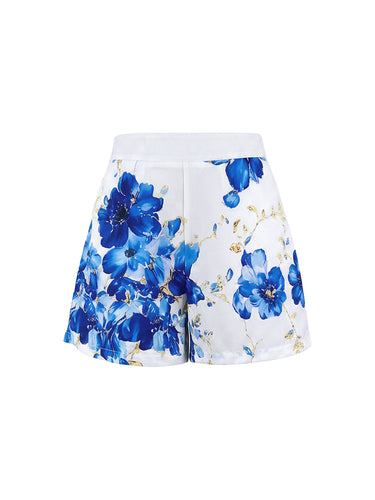 Loose Wide Leg Flower Print Pockets Shorts Bottoms