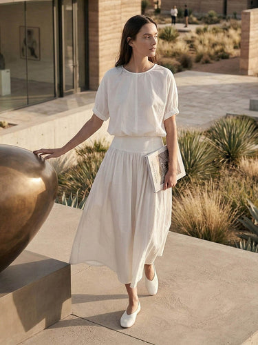 1757762 High Waisted Loose Asymmetric Pleated Solid Color Split-Joint Skirts Bottoms