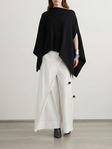 Batwing Sleeves Loose Asymmetric Solid Color One-Shoulder Blouses&Shirts Tops