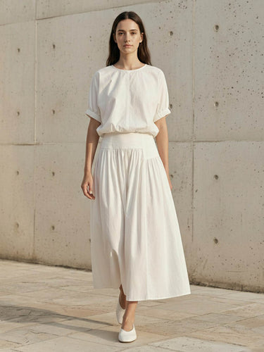 1757764 High Waisted Loose Asymmetric Pleated Solid Color Split-Joint Skirts Bottoms