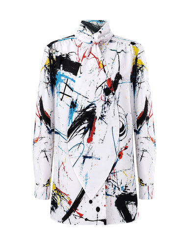 Split-Joint Printed Loose Long Sleeves Stand Collar Blouses&shirts Tops