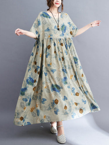 Vestido de vacaciones plisado de vacaciones con impresión floral retro retro