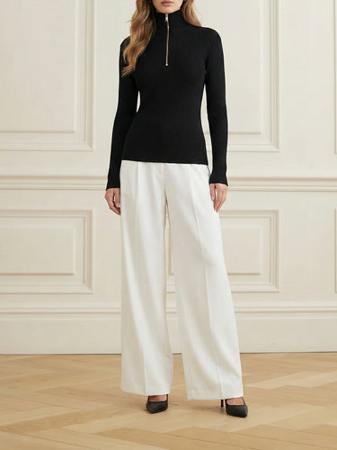 Long Sleeves Skinny Solid Color Zipper High Neck Pullovers