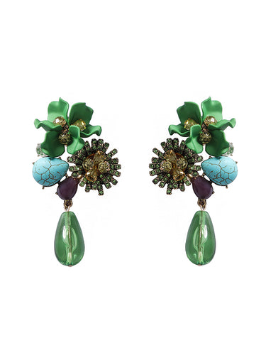 1715223 Flower Shape Geometric Water Drop Earrings Accessories