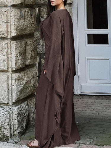 1717854 Batwing Sleeves Long Sleeves Solid Color Round-Neck Maxi Dresses