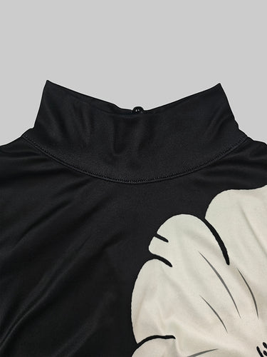 Short Sleeves Skinny Flower Print High Neck T-Shirts Tops