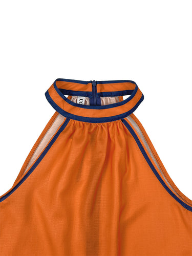 A-Linie, ärmellose, kontrastfarbene Taschen, Reißverschluss, Neckholder-Minikleider