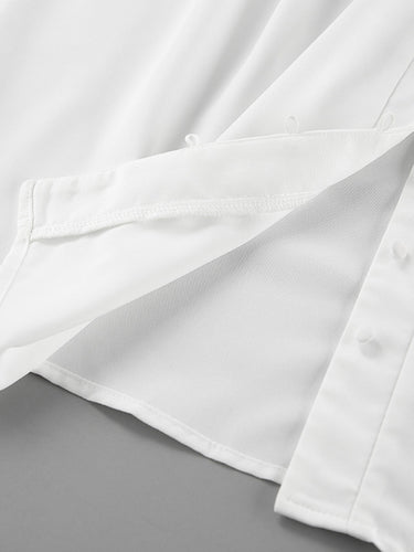 1751865 Blouses met lange mouwen, losse pasvorm, knoopsluiting, plooien en opstaande kraag in effen kleur.&Shirts Tops