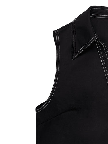 Loose Sleeveless Line Solid Color Lapel Vest Top