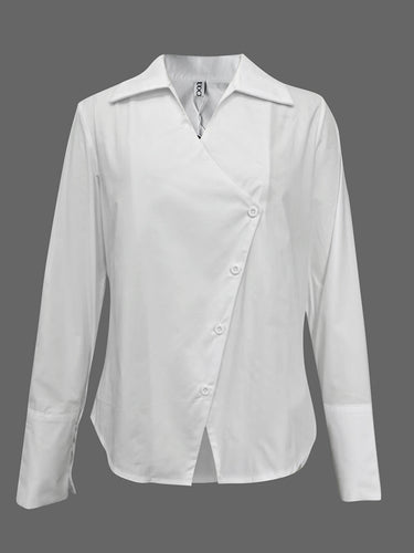 Long Sleeves Loose Solid Color Split-Joint Lapel Blouses