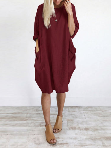 1778783 Manches longues Poches amples Couleur unie Col rond Mini robes