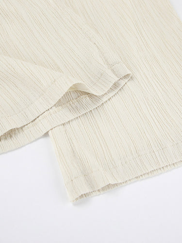 1748671 Cor sólida halter-pescoço recortado plissado split-joint tank top + cintura alta elasticidade amarrada calças de cintura conjunto de duas peças