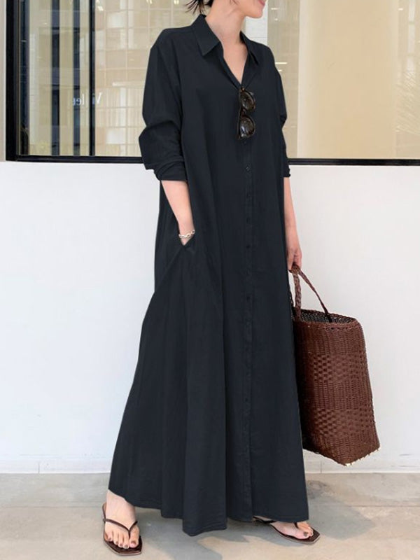 Original Solid Color Lapel Shirt Dress – Uoozee official