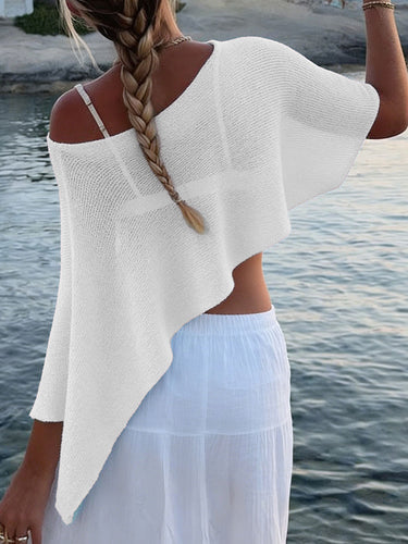 1747138 Irregularity Loose See-Through Solid Color One-Shoulder Cape