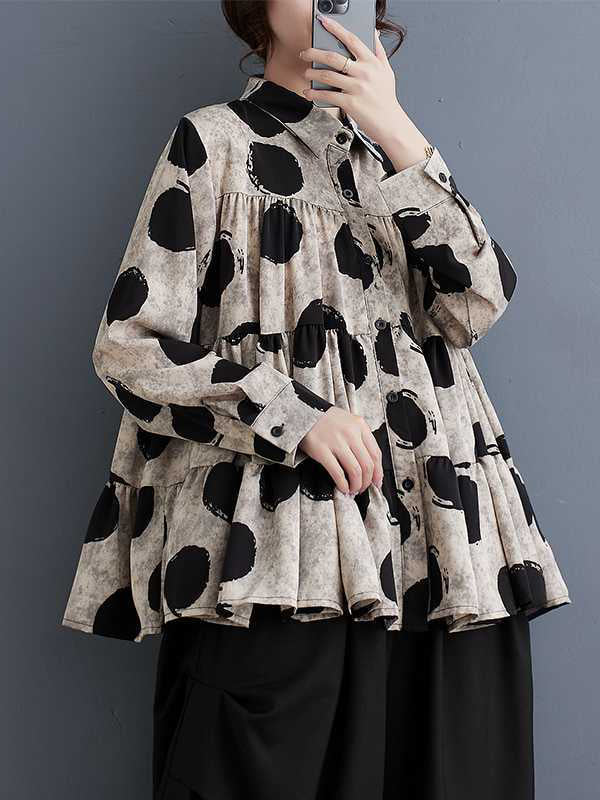 Long Sleeves Loose Split-Joint Lapel Blouses